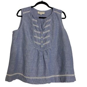 Jones New York Linen Tank Top XL Blue Chambray Sleeveless Coastal Summer